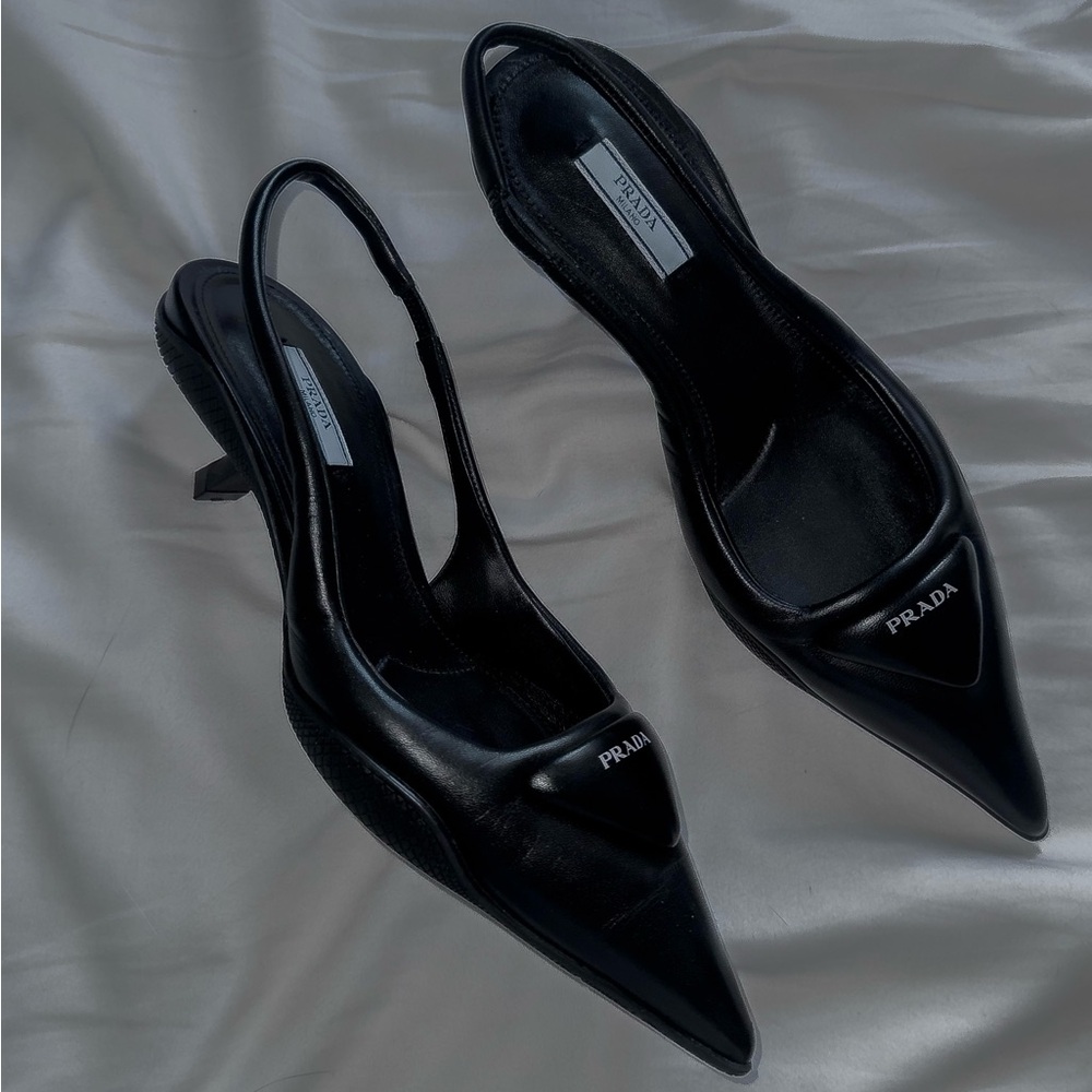 PRADA- Brushed leather slingback pumps